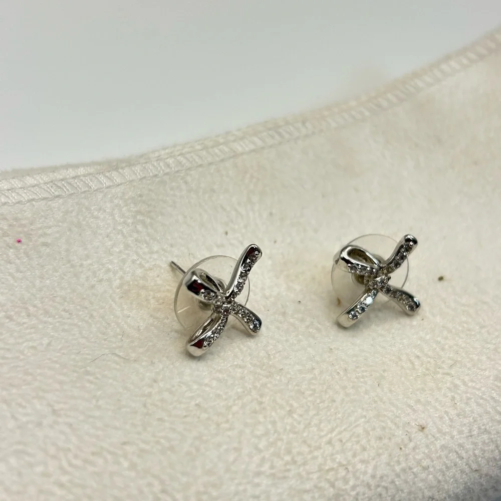 Kendra Scott Sasha Stud Earrings Bow Design Clear Crystals Rhodium Plated